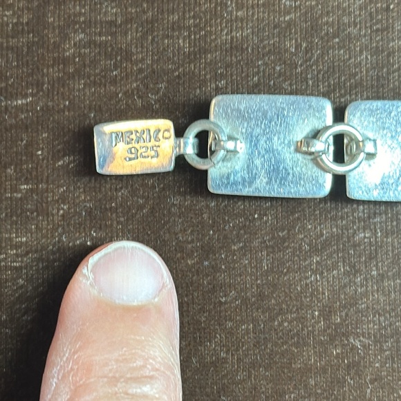 Vintage Sterling Silver Mexico 925 polished turquoise or lapis 9 stone bracelet - Picture 4 of 9